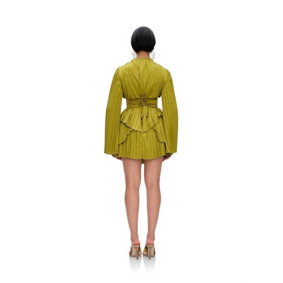 NWT Andrea Iyamah Chartreuse Pleated Mini Dress - Picture 5 of 6